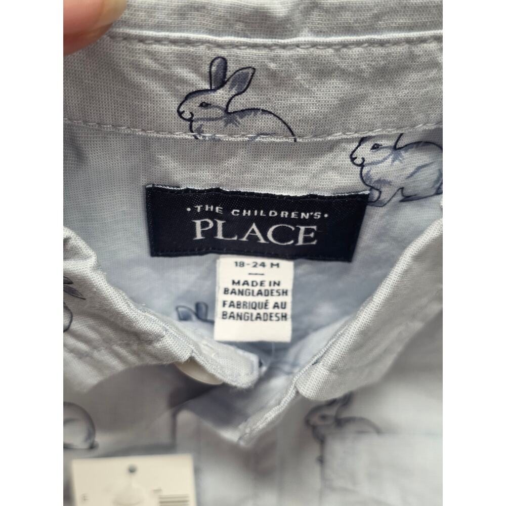 Children's Place Boys 18-24 Month Bunny Shirt Button-up Blue New - Picture 2 of 5